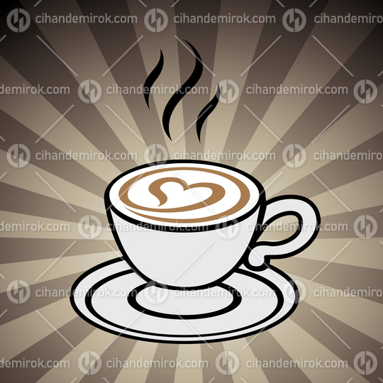 Cappuccino with a Heart Icon on a Brown Striped Background