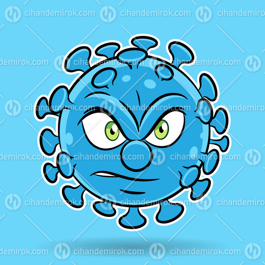 Cartoon Angry Blue Coronavirus on a Blue Background