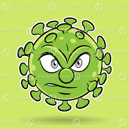 Cartoon Angry Green Coronavirus on a Green Background