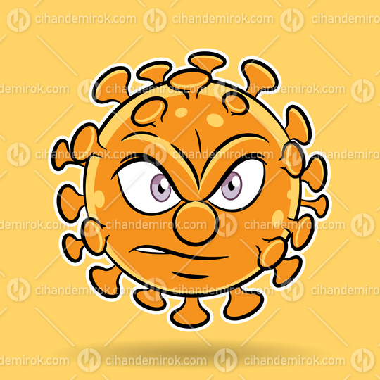 Cartoon Angry Orange Coronavirus on an Orange Background