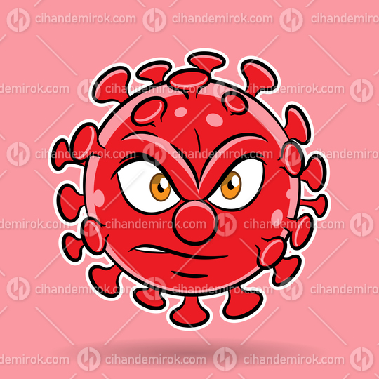 Cartoon Angry Red Coronavirus on a Red Background
