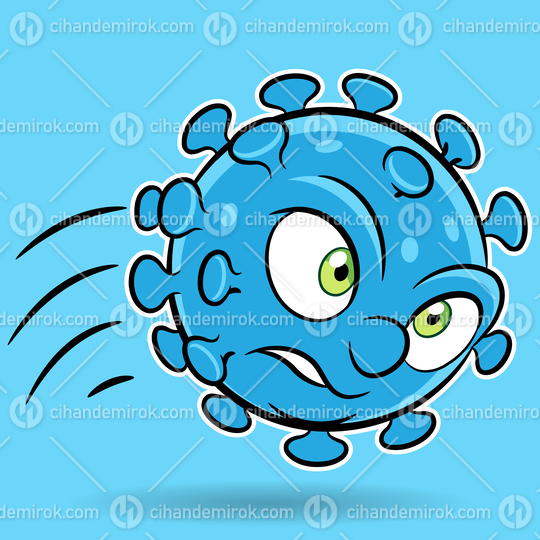 Cartoon Attacking Blue Coronavirus on a Blue Background