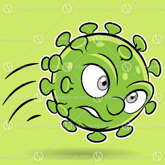 Cartoon Attacking Green Coronavirus on a Green Background