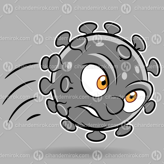Cartoon Attacking Grey Coronavirus on a Grey Background