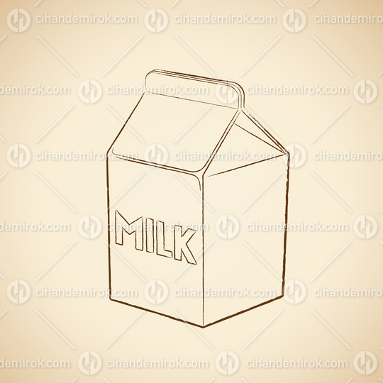Charcoal Drawing of Milk Box Icon on a Beige Background