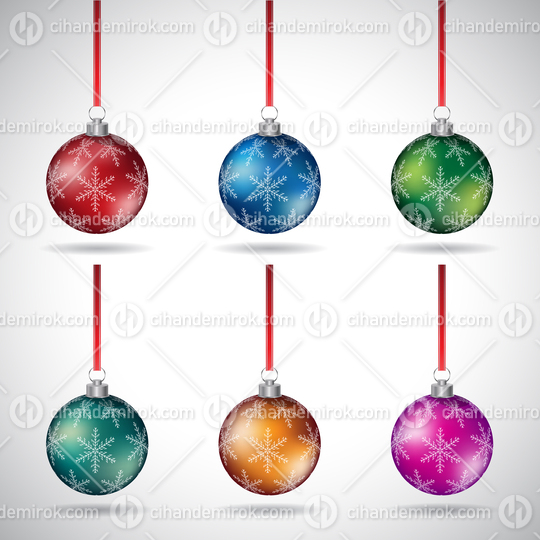 Christmas Balls with Snowflake Design and Red Ribbon - Style 1
