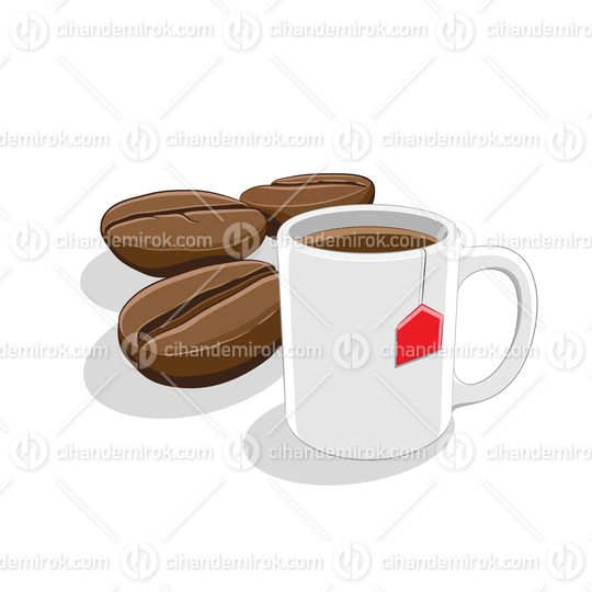 Coffee Beans and Coffee Mug Breakfast Vector Illustration