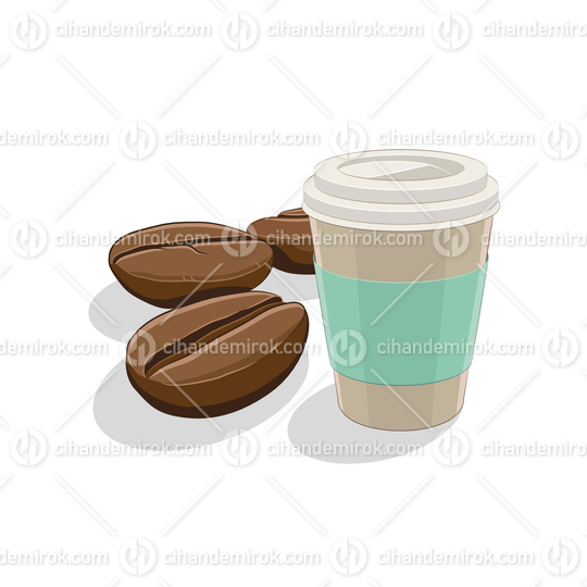 Coffee Beans and Paper Coffee Cup Breakfast Vector Illustration