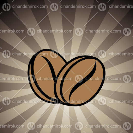 Coffee Beans Icon on a Brown Striped Background