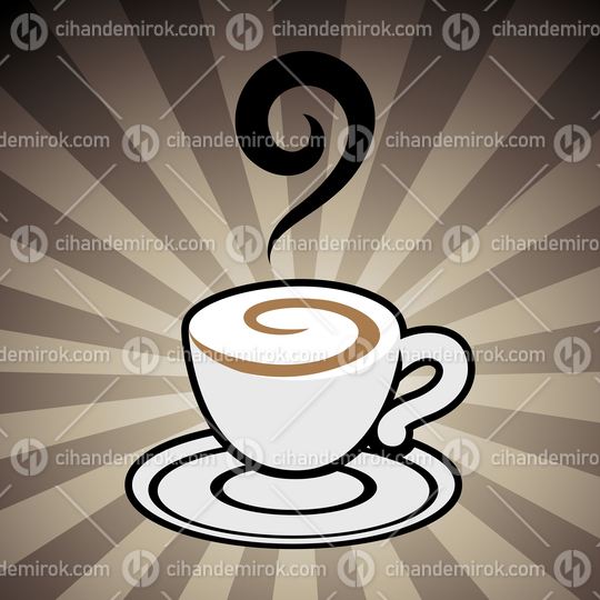 Coffee Cup Icon on a Brown Striped Background