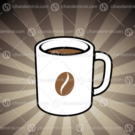 Coffee Mug with a Coffee Bean Icon on a Brown Striped Background