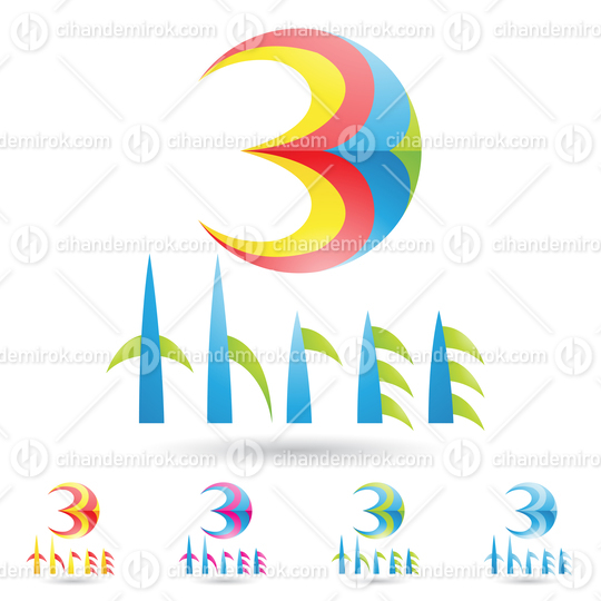 Colorful Abstract Logo Icon of a Striped Number 3