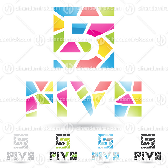 Colorful Abstract Logo Icon of Number 5 Over a Mosaic Square