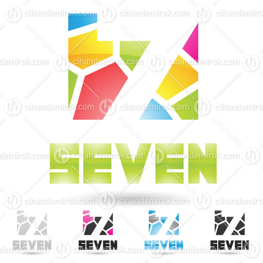 Colorful Abstract Logo Icon of Number 7 on a Mosaic Square Shape