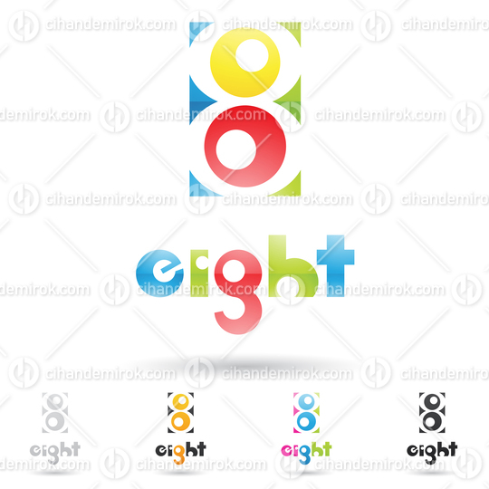 Colorful Abstract Logo Icon of Number 8 with Circles and Rectangles 