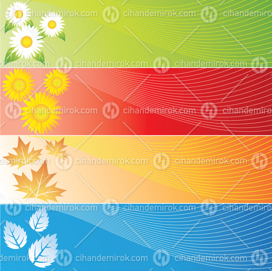 Colorful Four Seasons Banners with Leaves and Flowers
