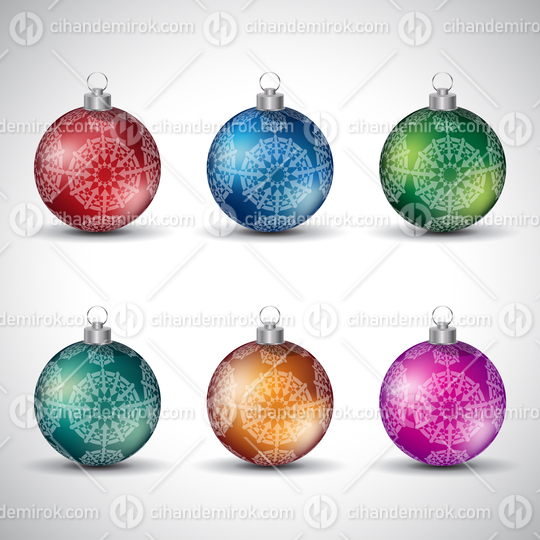 Colorful Glossy Christmas Balls with Ornamental Design - Style 2