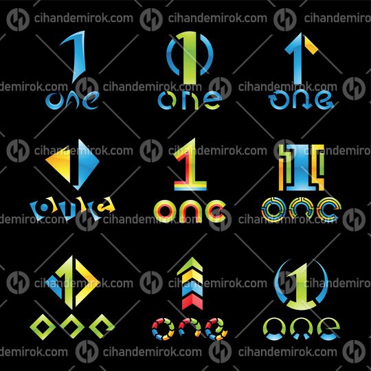 Colorful Glossy Number 1 Icons on a Black Background