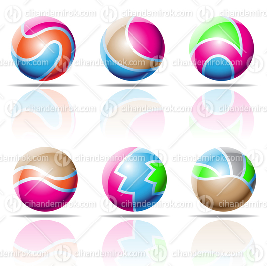 Colorful Shiny Spheres or Beach Balls with Stripes