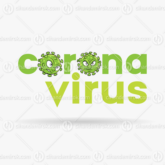 Coronavirus Cartoon Heads with Green Lower Case Letters