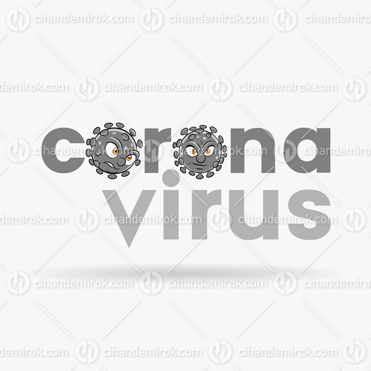 Coronavirus Cartoon Heads with Grey Lower Case Letters