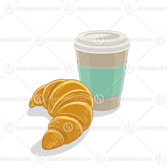 Croissant and Paper Coffee Cup Breakfast Vector Illustration