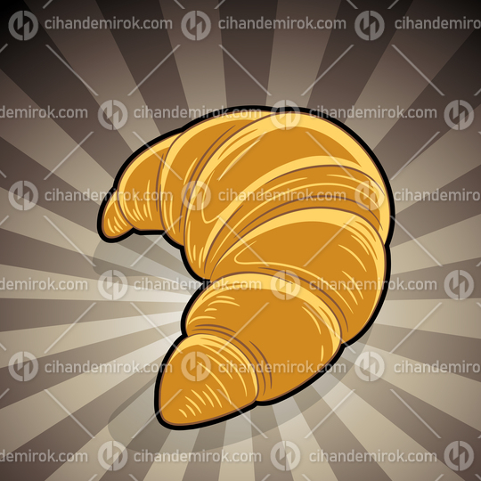 Croissant Illustration on a Brown Striped Background