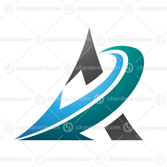 Curved Black Triangle with a Blue and Green Arrow