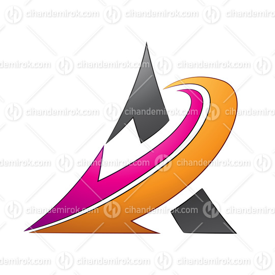 Curved Black Triangle with a Magenta and Orange Arrow