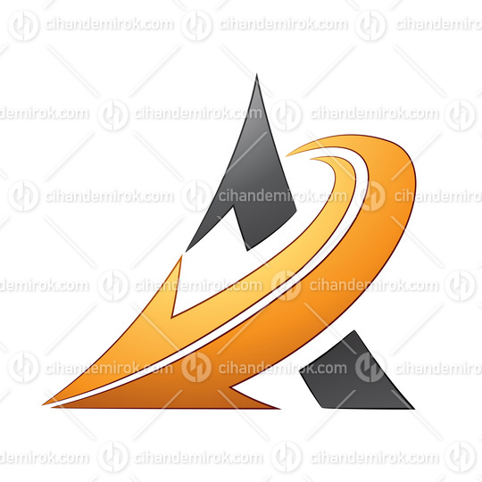 Curved Black Triangle with an Orange Arrow