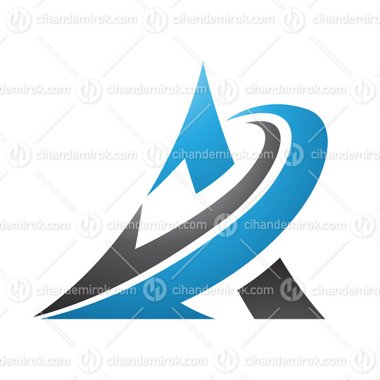 Curved Blue and Black Triangle with an Arrow