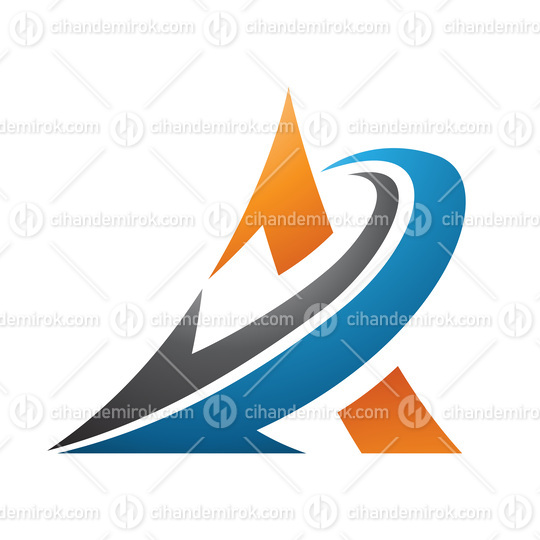 Curved Orange Triangle with a Blue and Black Arrow