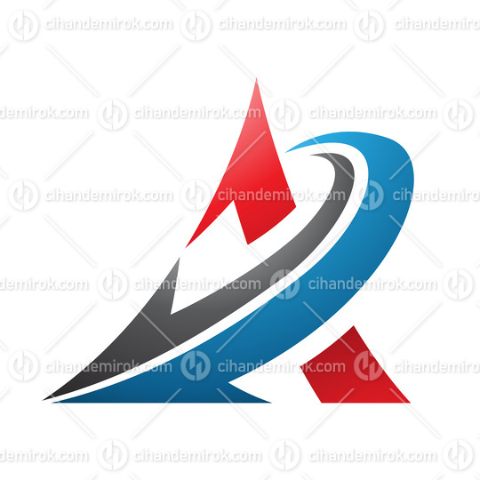 Curved Red Triangle with a Black and Blue Arrow