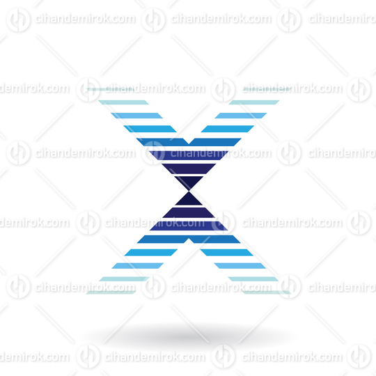 Dark Blue Striped Icon for Letter X Vector Illustration