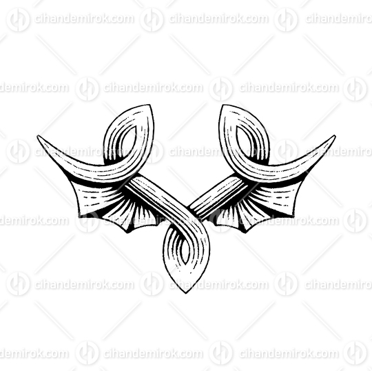 Dragon or Bat Wings, Scratchboard Engraved Vector
