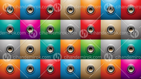 Embossed Round Shapes on Colorful Squares Background