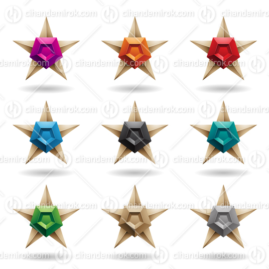 Embossed Stars with Colorful Pentagon Shapes Vector Illustration