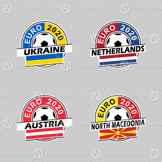 Euro 2020 Group C Country Icons with Flags of Austria, Netherlands, North Macedonia and Ukraine