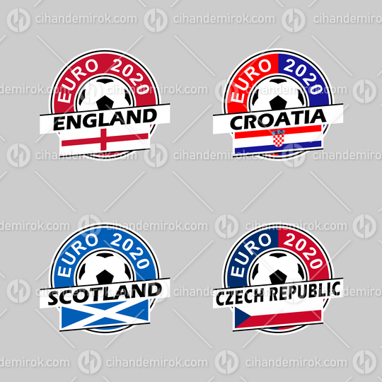 Euro 2020 Group D Country Icons with Flags of England, Scotland, Croatia and Czech Republic