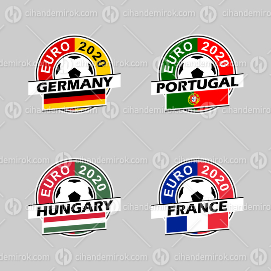 Euro 2020 Group F Country Icons with Flags of Germany, Portugal, Hungary and France