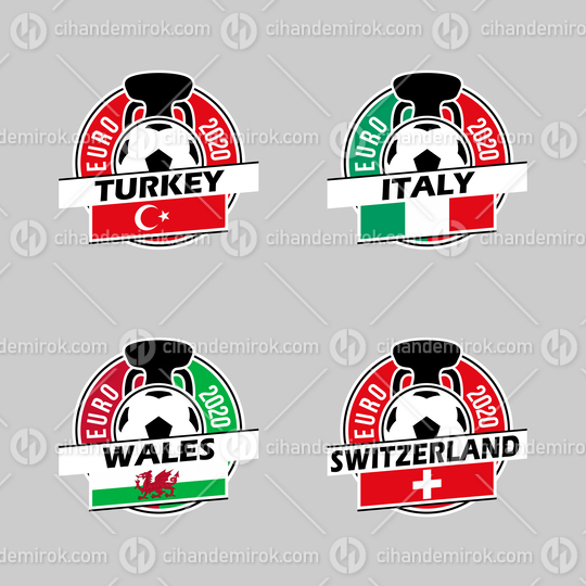 Euro Cup 2020 Group A Country Icons of Italy, Turkey, Wales and Switzerland