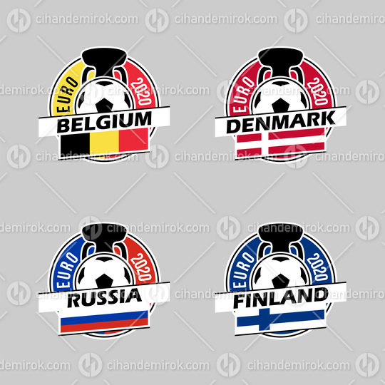 Euro Cup 2020 Group B Country Icons of Belgium, Denmark, Finland and Russia