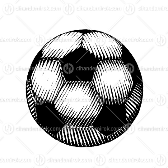 Football and Soccer Ball, Scratchboard Engraved Vector