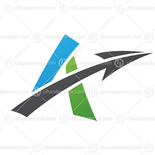 Freestyle Letter A with an Arrow in Green Blue and Black Colors