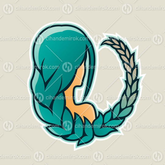 Girl with Persian Green Hair and Wheat Icon Vector Illustration