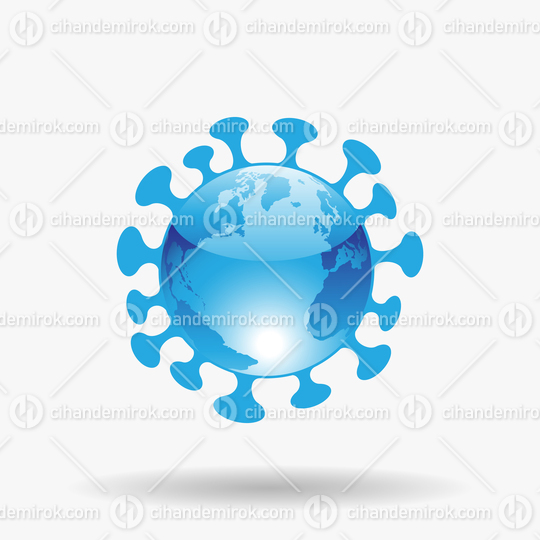Globe Shaped Blue Glossy Coronavirus Icon
