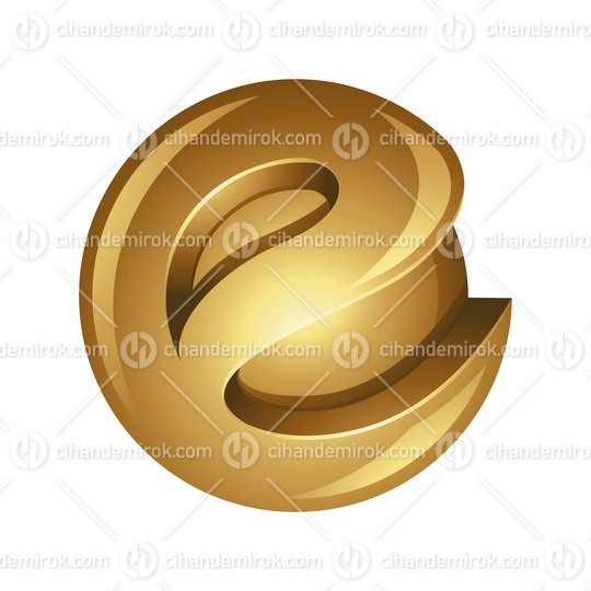 Golden Abstract Letter E Sphere on a White Background