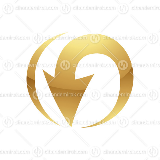 Golden Abstract Round Arrow Icon on a White Background