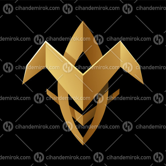 Golden Abstract Tribal Folded Shape on a Black Background