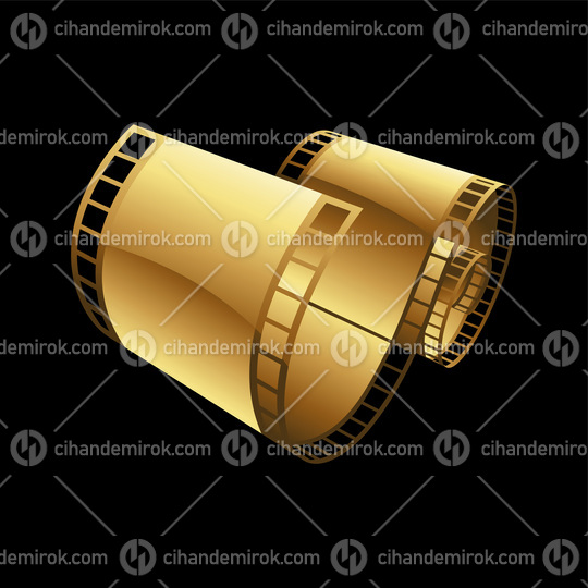 Golden Curly Film Reel on a Black Background